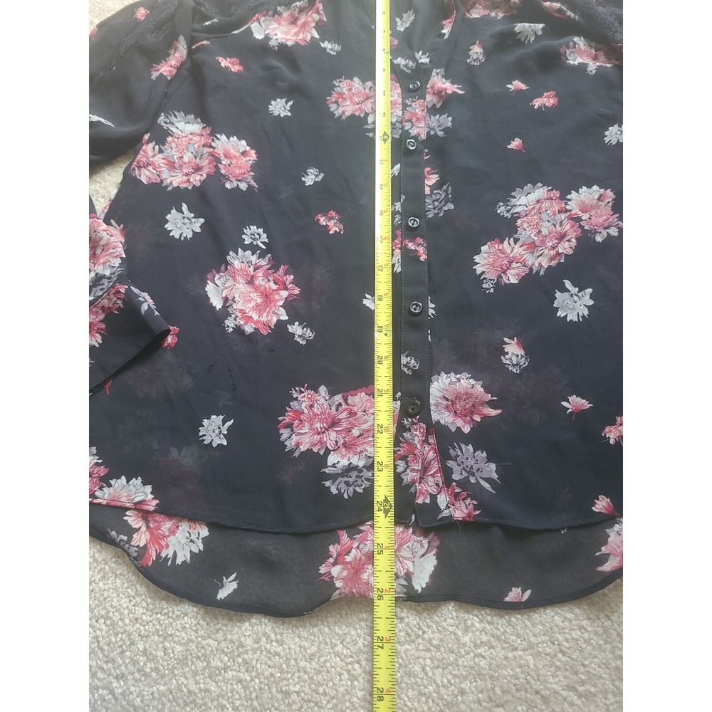 Lauren Conrad women's floral button top XS long sleeve with lace accent black - Picture 6 of 11